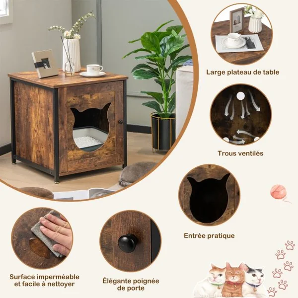 Meuble Litiere Chat Cadre en métal antirouille Industriel Maison de Toilette Chat Bonne respirabilité 50x53x55 cm