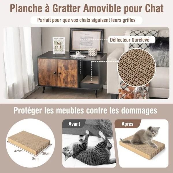 Meuble Moderne pour Bac à Litière pour Chat Armoire à double Porte Étagère Ouverte pour Chat Armoire de Toilette pour Chat