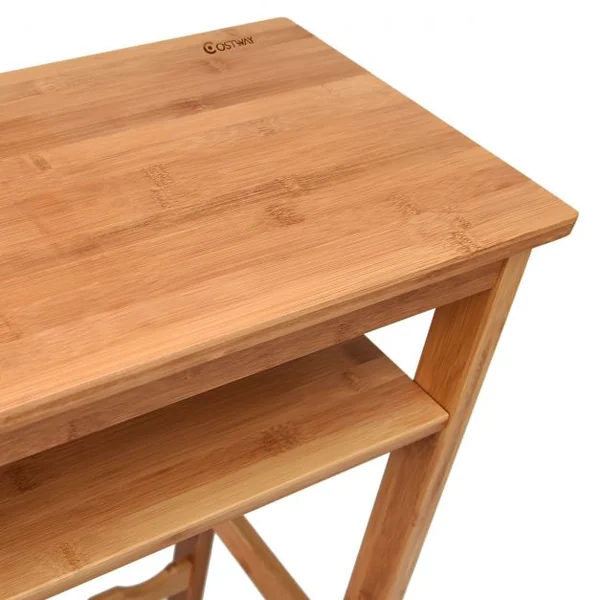 Meuble Range Bouteille à 6 Etagères avec et Porte-Verres en Acier Inox. et Bambou Présentoir à Vin