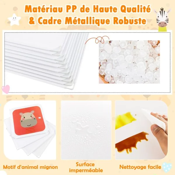 Meuble Rangement Enfants 8 Cubes avec Motif d'Animaux Armoire Modulable Enfants avec Cadre Métallique Charge 10kg Blanc