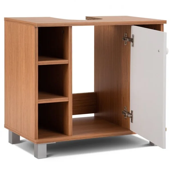 Meuble sous lavabo Meuble salle de bain Armoire sous lavabo, autoportant, 3 Etagères avec porte, 60x54x32 cm, Blanc