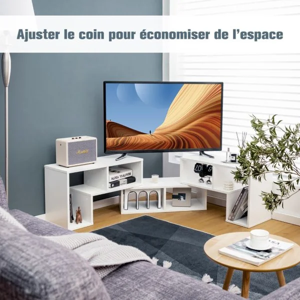 Meuble TV 3 Pièces 134-180x30x43cm Combination Libre pour Télévision Jusqu’à 49 Pouces pour Salon Chambre Bureau en MDF Noir/Blanc/Café/Gris