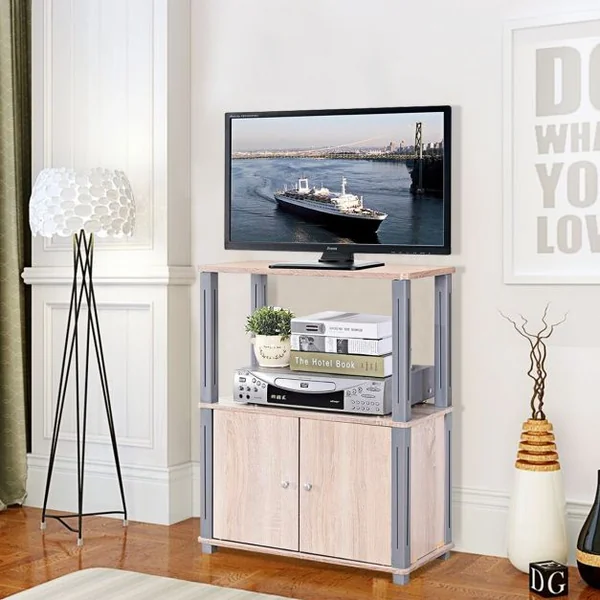 Meuble Tv avec 1 Étagère Ouverte et 1 Armoire à Porte Meuble de Rangement en Mdf 60x295x745cm Brun