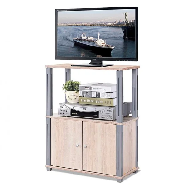 Meuble Tv avec 1 Étagère Ouverte et 1 Armoire à Porte Meuble de Rangement en Mdf 60x295x745cm Brun