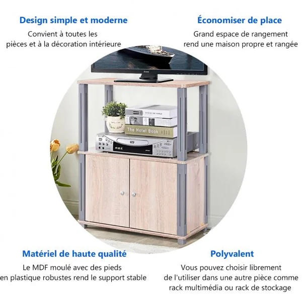 Meuble Tv avec 1 Étagère Ouverte et 1 Armoire à Porte Meuble de Rangement en Mdf 60x295x745cm Brun