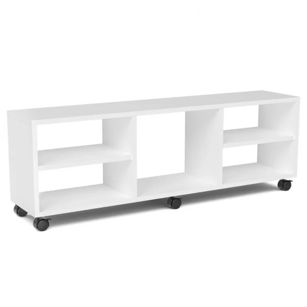 Meuble TV avec 6 Roues Verrouillables 140 x 40 x 47 CM Banc TV Moderne avec 5 Étagères pour Salon et Chambre Blanc