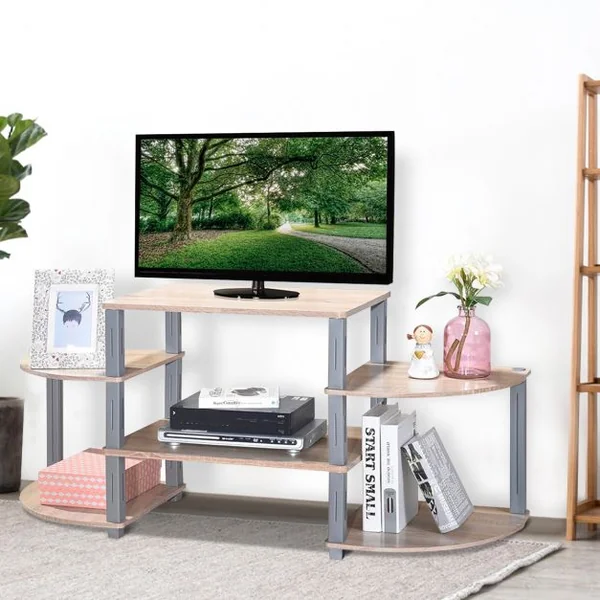 Meuble TV avec Étagère Étagère de Rangement pour TV Multimédia et Décorations en MDF, 128,6x39,5x56,85cm, Chêne