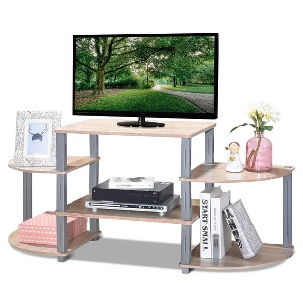Meuble TV avec Étagère Étagère de Rangement pour TV Multimédia et Décorations en MDF, 128,6x39,5x56,85cm, Chêne