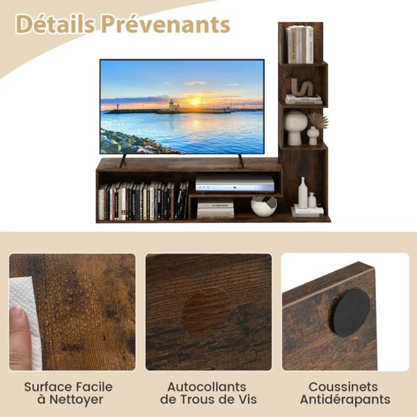 Meuble TV Cubique pour Téléviseurs Jusqu'à 50 Pouces Console Multimédia avec Etagères de Rangement en ‘L’ Blanc/Marron Rustique