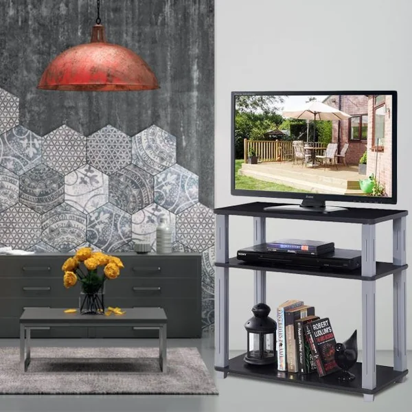 Meuble TV en Bois Étagère Ouverte de Rangement 60 x 29,5 x 56,85 cm Noir
