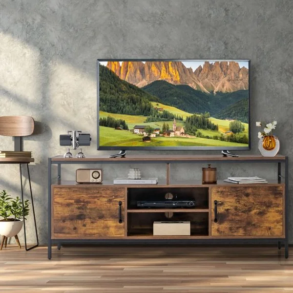 Meuble Tv Industriel Meuble Télé avce 2 Placards à Porte et 4 Compartiments Meuble pour TV jusqu'à 65 Pouces 147 x 40 x 62 cm Marron Rustique