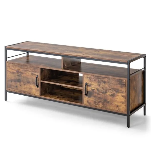 Meuble Tv Industriel Meuble Télé avce 2 Placards à Porte et 4 Compartiments Meuble pour TV jusqu'à 65 Pouces 147 x 40 x 62 cm Marron Rustique