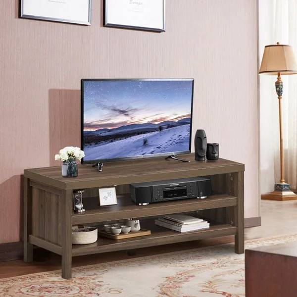 Meuble TV Support Télévision avec 2 Compartiments Ouverts 106,5 x 44,5 x 46 CM Console de Jeux