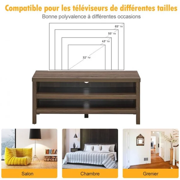 Meuble TV Support Télévision avec 2 Compartiments Ouverts 106,5 x 44,5 x 46 CM Console de Jeux