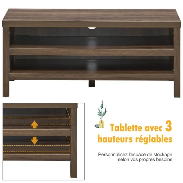 Meuble TV Support Télévision avec 2 Compartiments Ouverts 106,5 x 44,5 x 46 CM Console de Jeux