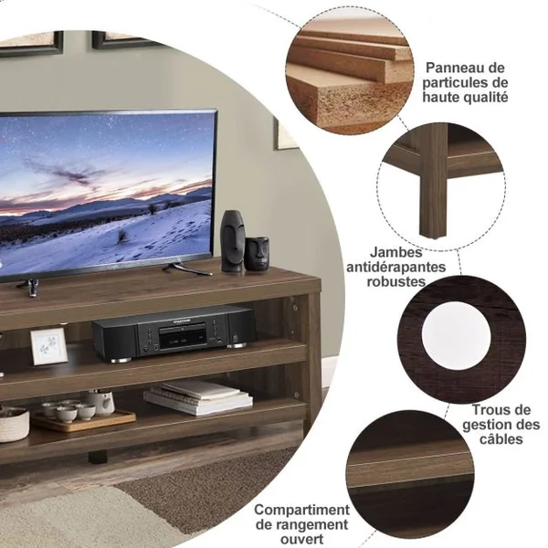 Meuble TV Support Télévision avec 2 Compartiments Ouverts 106,5 x 44,5 x 46 CM Console de Jeux