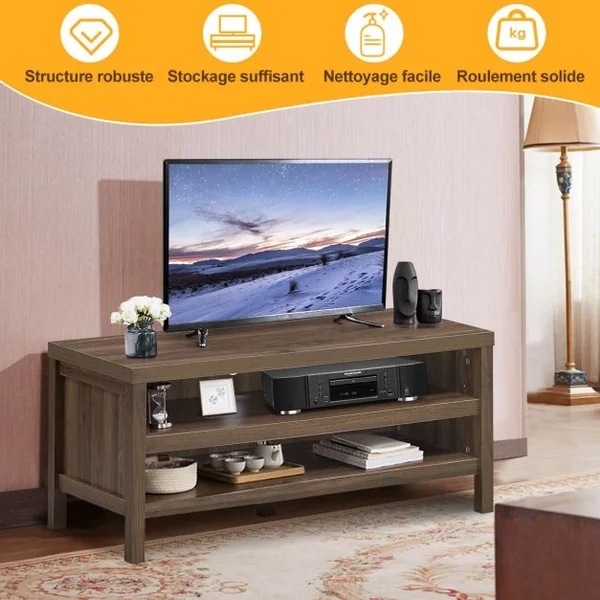 Meuble TV Support Télévision avec 2 Compartiments Ouverts 106,5 x 44,5 x 46 CM Console de Jeux