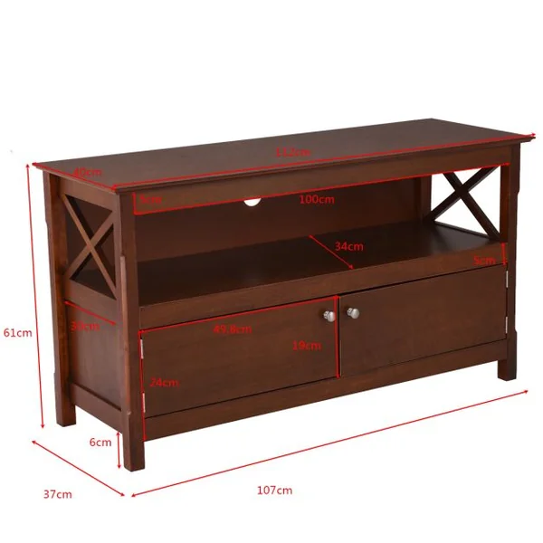 Meuble TV à 3 Niveaux avec Compartiment et Placard 2 Portes pour TV Jusqu'à 48 Pouces 112x40x61CM Charge Max 80KG Gris
