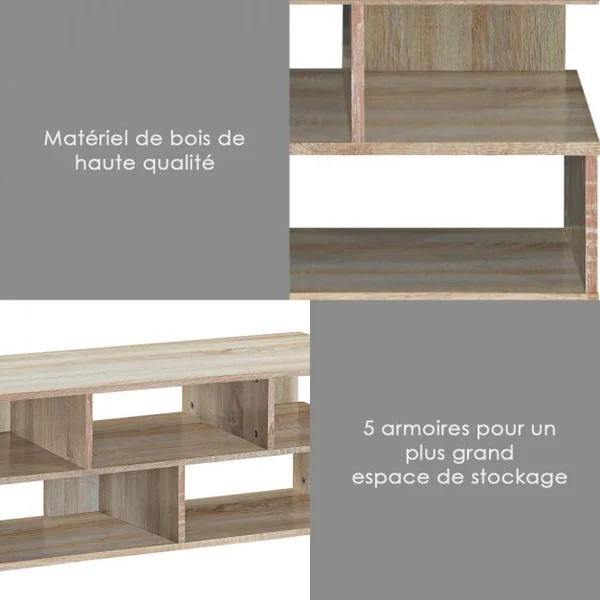Meuble TV à 5 Compartiments de Style Moderne Étagère Basse Capacité 25 Kg en MDF 100x39x37,5cm Couleur Chêne