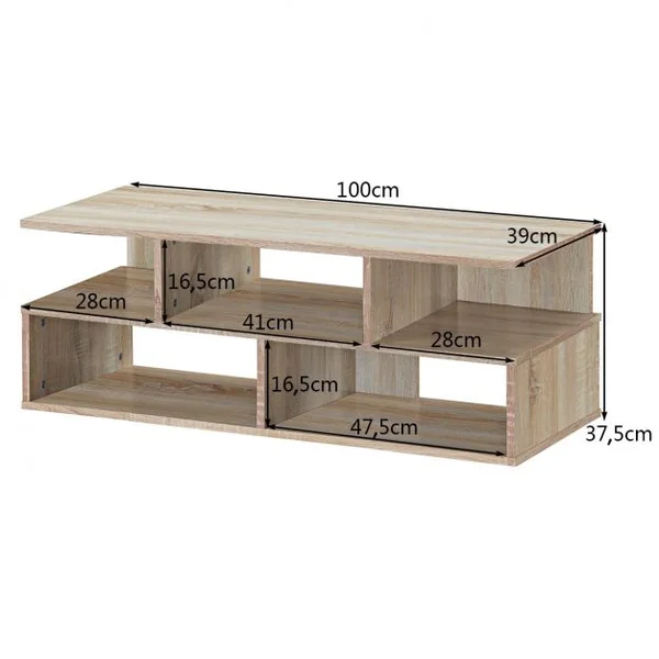 Meuble TV à 5 Compartiments de Style Moderne Étagère Basse Capacité 25 Kg en MDF 100x39x37,5cm Couleur Chêne