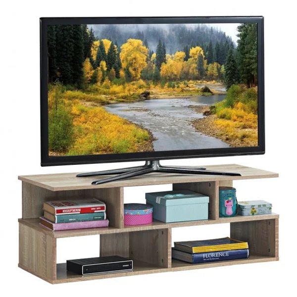 Meuble TV à 5 Compartiments de Style Moderne Étagère Basse Capacité 25 Kg en MDF 100x39x37,5cm Couleur Chêne
