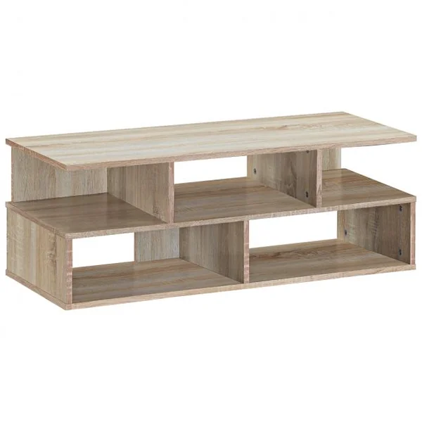 Meuble TV à 5 Compartiments de Style Moderne Étagère Basse Capacité 25 Kg en MDF 100x39x37,5cm Couleur Chêne