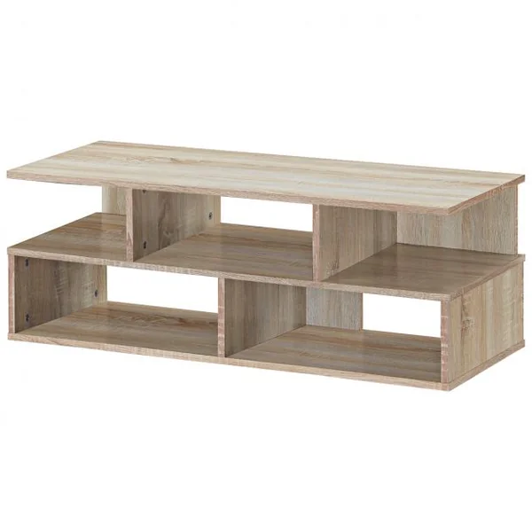 Meuble TV à 5 Compartiments de Style Moderne Étagère Basse Capacité 25 Kg en MDF 100x39x37,5cm Couleur Chêne