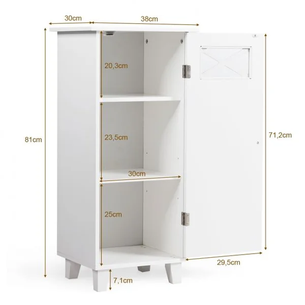 Meuble WC / Armoire de Salle de Bain avec 3 Tablettes de Rangement en MDF de Haute Qualité 38 x 30 x 81 cm Blanc