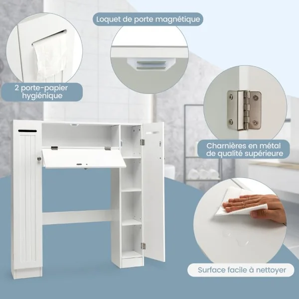 Meuble WC Armoire de Toilette Placard de Salle de Bains Étagère de Salle de Bain