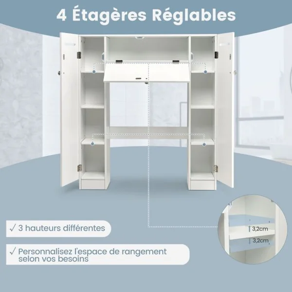 Meuble WC Armoire de Toilette Placard de Salle de Bains Étagère de Salle de Bain