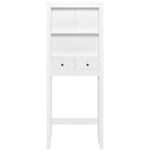 Meuble WC au-Dessus de Toilettes avec 3 Étagères et 2 Tiroirs Barre Inférieure Réglable Dispositif Anti-basculement