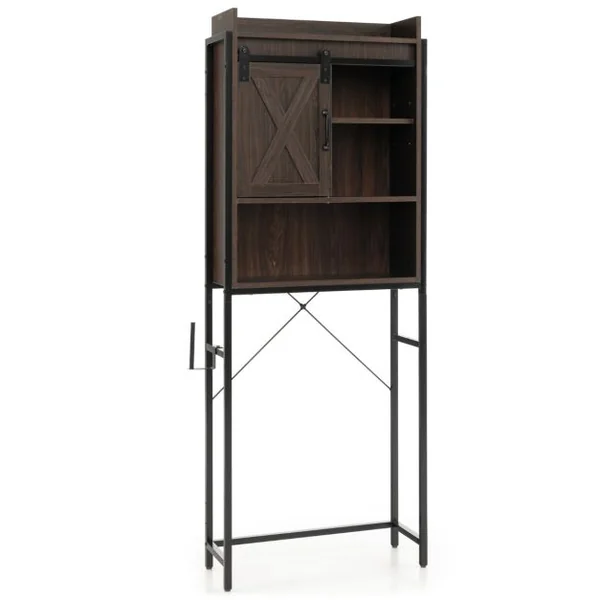 Meuble WC au-Dessus des Toilettes Meuble de Rangement de Salle de Bain à 4 Niveaux avec Étagère Réglable Porte-Papier Style Industriel Brun foncé