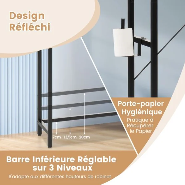 Meuble WC au-Dessus des Toilettes Meuble de Rangement de Salle de Bain à 4 Niveaux avec Étagère Réglable Porte-Papier Style Industriel Brun foncé