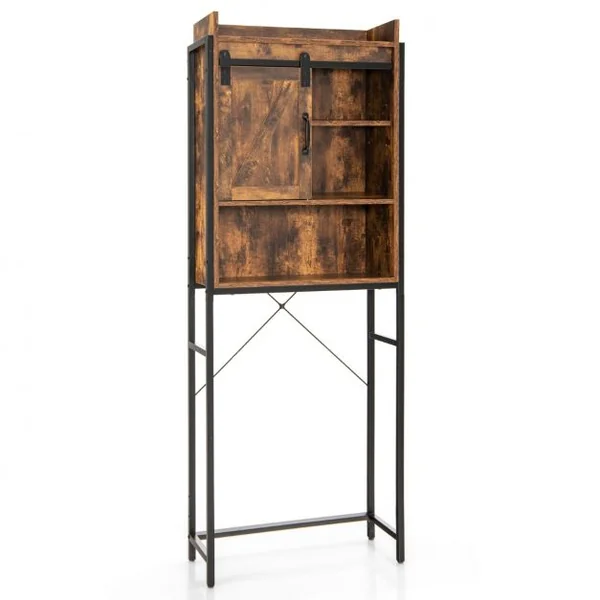 Meuble WC au-Dessus des Toilettes Rangement de Salle de Bain à 4 Niveaux avec Étagère Réglable et 1 Porte Café