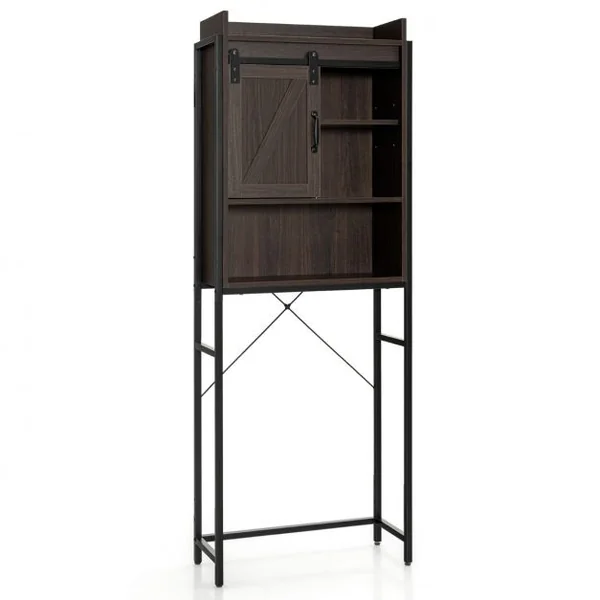 Meuble WC au-Dessus des Toilettes Rangement de Salle de Bain à 4 Niveaux avec Étagère Réglable et 1 Porte Marron