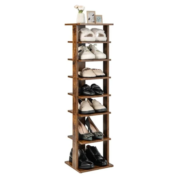 Meuble à Chaussures 7 Niveaux en Forme de Tour Peu Encombrante Rangement d'Angle 27x26x110cm Café/Noir/Blanc/Gris