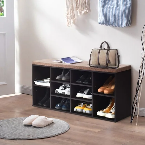 Meuble à Chaussures Banc à Chaussures avec Coussin Capacité 150 Kg Grand Rangement en Bois 104X30X48 Cm 5 Couleurs au Choix