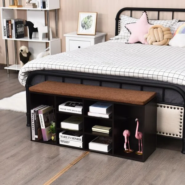 Meuble à Chaussures Banc à Chaussures avec Coussin Capacité 150 Kg Grand Rangement en Bois 104X30X48 Cm 5 Couleurs au Choix