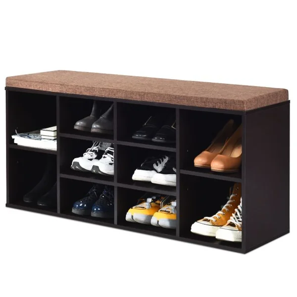 Meuble à Chaussures Banc à Chaussures avec Coussin Capacité 150 Kg Grand Rangement en Bois 104X30X48 Cm 5 Couleurs au Choix