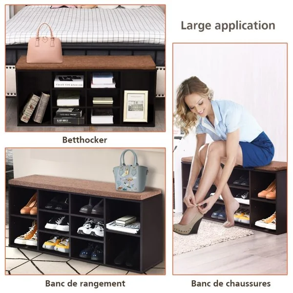 Meuble à Chaussures Banc à Chaussures avec Coussin Capacité 150 Kg Grand Rangement en Bois 104X30X48 Cm 5 Couleurs au Choix