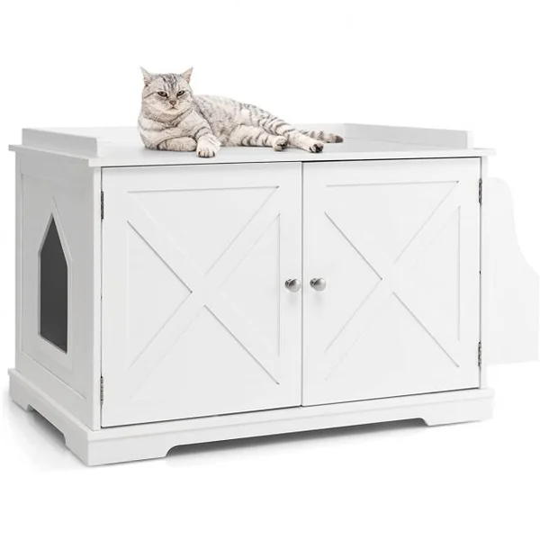 Meuble à Litière pour Chat avec Support de Rangement Grand Espace Caché pour Chat avec Séparateur Amovible Entrées Latérales