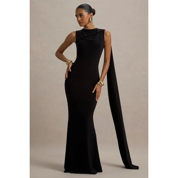 Mia | Robe Longue Noire avec Drapé