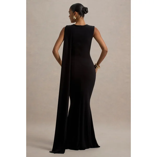 Mia | Robe Longue Noire avec Drapé