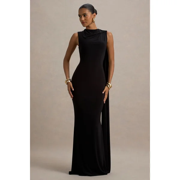 Mia | Robe Longue Noire avec Drapé