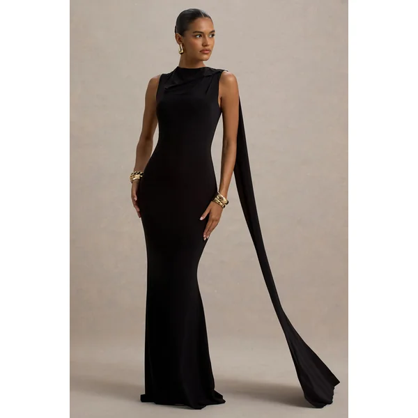 Mia | Robe Longue Noire avec Drapé