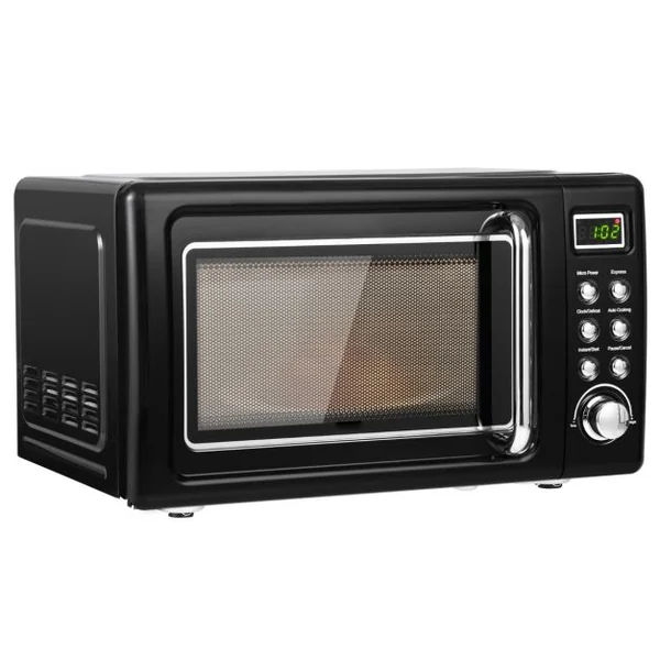 Micro-ondes 20 L 700 W Style Rétro 5 Niveaux 8 Menus LED Intelligent Minuterie 1H Dégivrage et de Cuisson Automatique Noir
