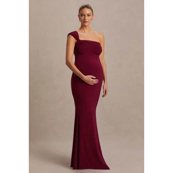 Mila | Robe longue bordeaux à encolure asymétrique