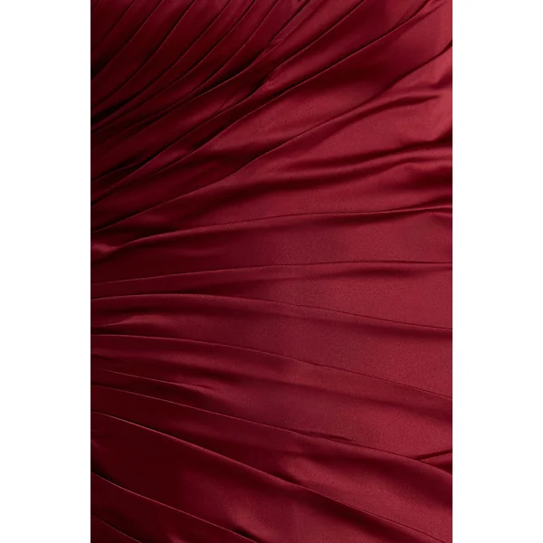 Milia | Robe Longue Bordeaux à Corset Sans Bretelles Ornée de Strass