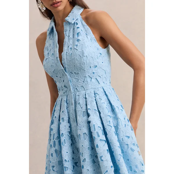 Milly | Mini-robe dos-nu en dentelle bleu poudré