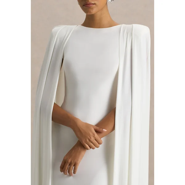 Mimi | Robe longue blanche à col haut et manches-capes